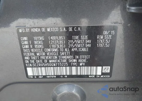 2016 Honda Hr-V Ex z USA, uszkodzony, nr VIN 3CZRU5H50GM715225